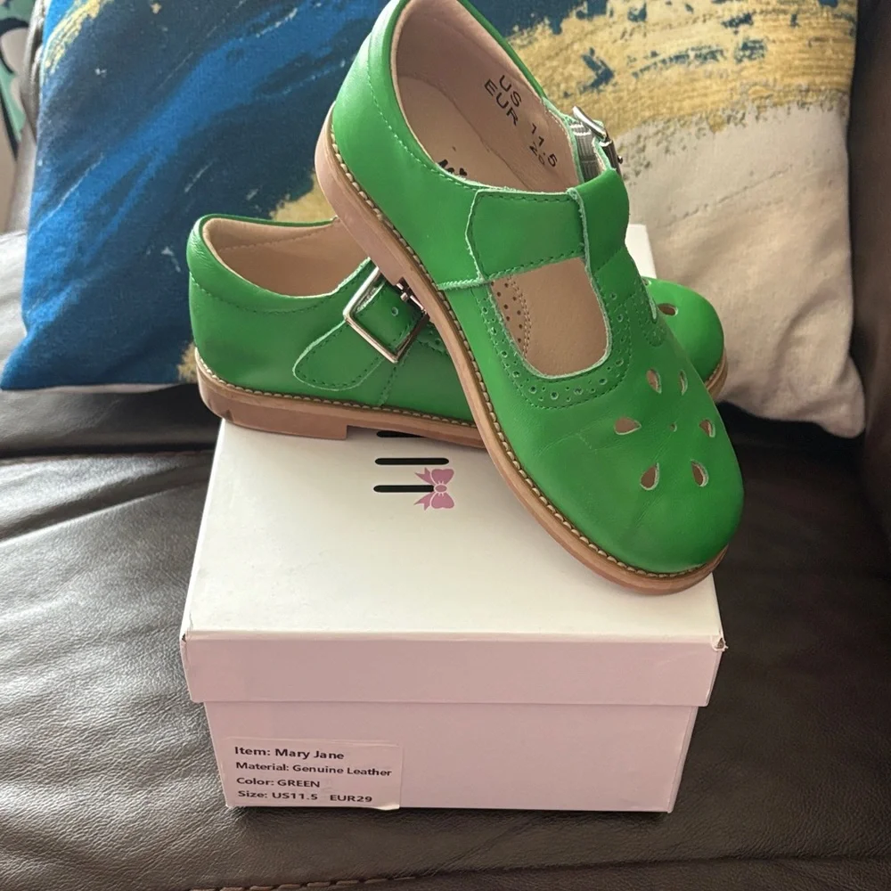 Mary Jane Kids Leather Shoes - Green